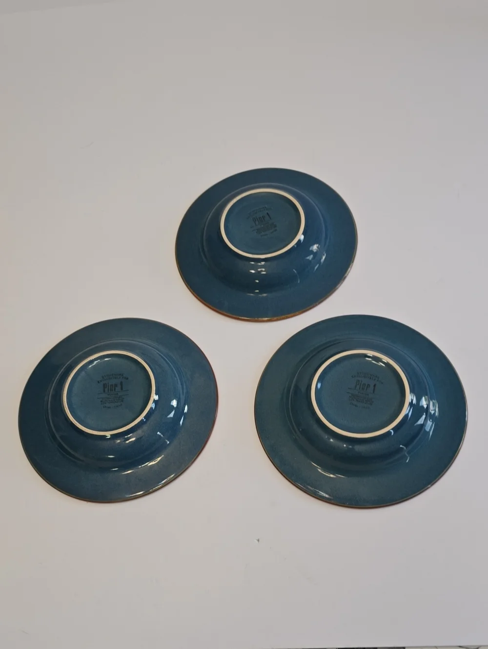 Pier 1 Set Of 3 Tunisia Soup Bowls Stoneware Blue Scroll Design